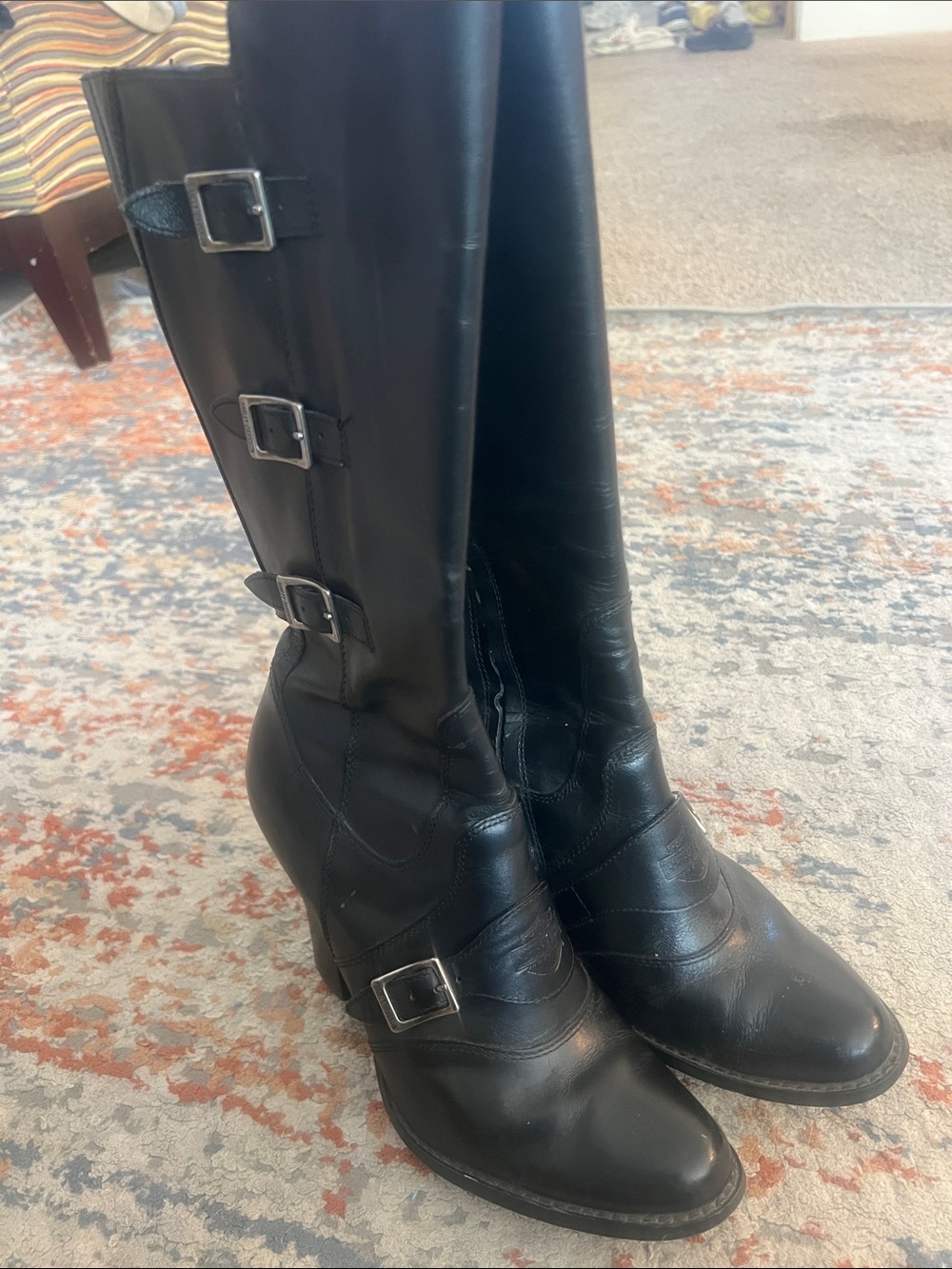 Women's Harley Davidson Black Leather Buckle Knee-High Boots